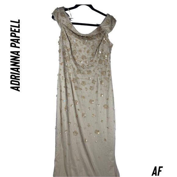 Adrianna Papell for Anthropologie Rosie off shoulder back slit sequined gown New - Picture 5 of 10